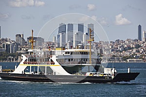 Comercial maritime traffic in the bosphorus strait. Modern Istanbul. Turkey photo