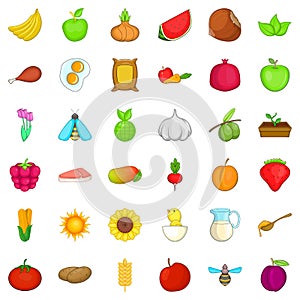 Comestible icons set, cartoon style