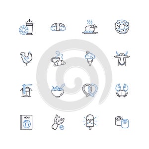 Comestibles line icons collection. Food, Cuisine, Nourishment, Edibles, Provisions, Delicacies, Gastronomy vector and