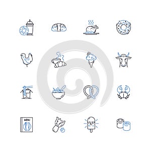 Comestibles line icons collection. Food, Cuisine, Nourishment, Edibles, Provisions, Delicacies, Gastronomy vector and photo