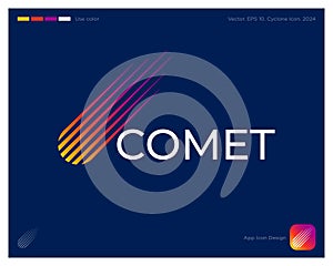 Comet logo. Astronomical object icon. Colorful icon consist of color strips. Identity, app icon.