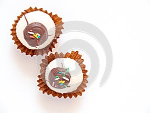 Comfit or sweets with sprinkles in white background for dessert