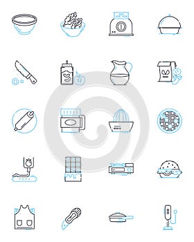 Comfort cooking linear icons set. Warmth, Nourishment, Coziness, Homey, Soothing, Satisfying, Indulgent line vector and