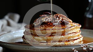 comfort food, cozy up with fluffy cottage cheese pancakes hot off the skillet, drizzled generously with warm maple syrup