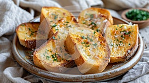 comfort food, freshly baked garlic bread, hot and crispy from the oven, a comforting and irresistible snack perfect for