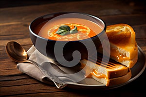 Comfort Food at Its Best: Creamy Tomato Soup with Grilled Cheese Food Photography