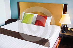 Comfort pillow on bed decoration interior