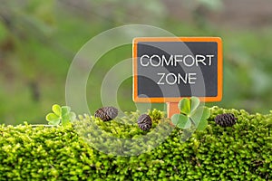 Comfort zone text on small blackboard