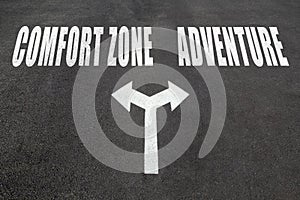 Comfort zone vs adventure choice concept