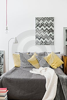 Comfortable bed with cushions