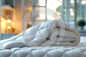 Comfortable bed decoration luxury white pillow and down comforter concept