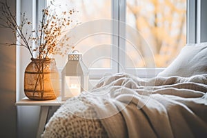 Comfortable bedding pillow home white design modern interior house decor blanket