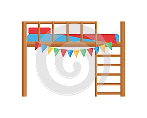 Comfortable bunk bed cozy baby room decor children bedroom interior furniture vector.