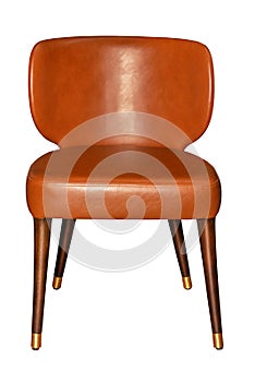 Comfortable chair upholstered in brown leather. The image is isolated on a white background