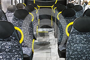 comfortable City vehicle bus salon with empty passenger seats