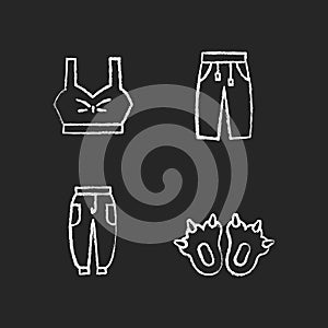 Comfortable clothes for home chalk white icons set on dark background