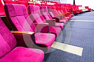Comfortable Empty Red Seats In Movie Theaters, Banquet Hall Auditoriums