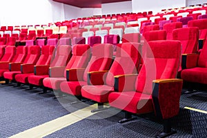 Comfortable Empty Red Seats In Movie Theaters, Banquet Hall Auditoriums