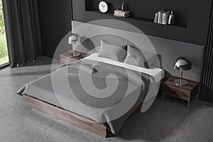 Comfortable gray master bedroom interior