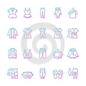 Comfortable homewear and sleepwear gradient linear vector icons set