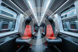 Comfortable modern seats inside business class cabin interior of high speed train
