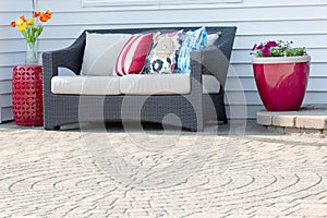 Comfortable modern settee on an outdoor patio