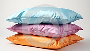 Comfortable multi colored pillows stack on the bed in a cozy bedroom generated by AI