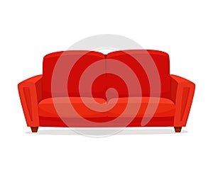 Comfortable sofa on white background. Isolated red couch lounge in interior.