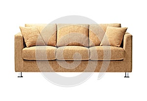 Comfortable and stylish linen fabric sofa isolated on white background