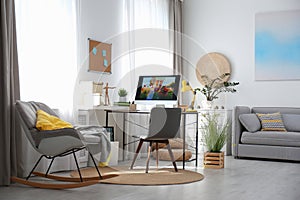 Comfortable workplace with modern computer. Home office