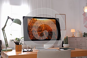 Comfortable workplace with modern computer. Home office