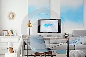 Comfortable workplace with modern computer. Home office