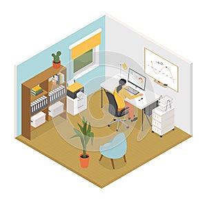 Comfortable workplace - modern vector colorful isometric illustration