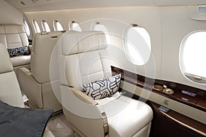 Comfortible chairs in a modern business jet aircraft