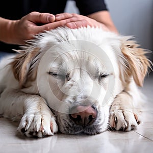 Comforting Care: Loving Owner Tends to Sick Pet with Hand Massage