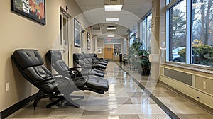 Comforting recovery area: ample sunlight, and cozy seating to facilitate patient recuperation