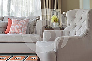 Comfy armchair with chinese style in orange theme living c