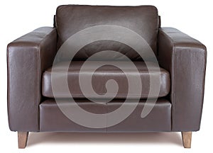 Comfy brown leather armchair on a white background photo