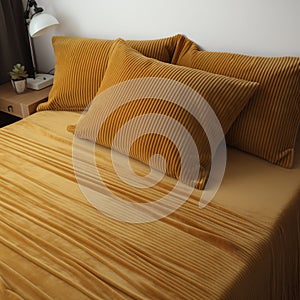 Comfycore Golden Velvet Sheet With Dark Envelop Pillows photo