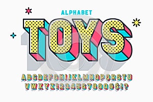 Comic 3d display font design, alphabet, letters and numbers