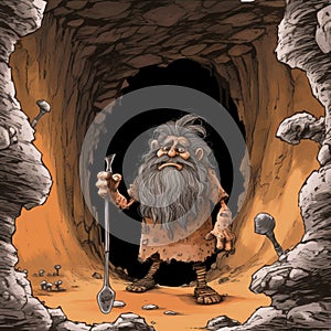Comic Art: Caveman In A Cave With Hoe - Sergio Aragones Style photo