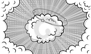 Comic background with clouds in pop art style. Vector illustration