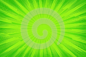 Comic background. Pop art cartoon style. Anime explosion print. Fun dot pattern. Green backdrop halftone gradient. Funny frame