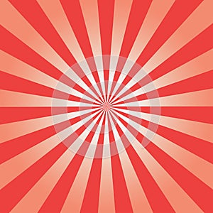 Comic background. Red Sunburst pattern. Sun rays abstract backdrop. Vector.