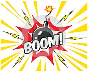 Comic balloon on white background and Boom. Vector Illustration