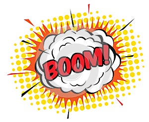 Comic balloon on white background and Boom. Vector Illustration