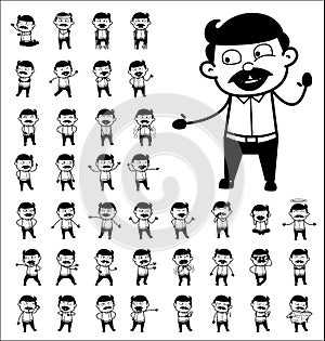 Comic Black and Whote Indian Man Poses - Set of Concepts Vector illustrations photo
