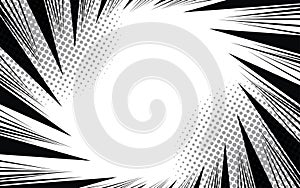 Comic book action lines background. Manga speed frames, superhero action. Black and white vector retro illustration