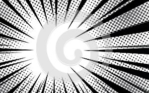 Comic book action lines background. Manga speed frames, superhero action. Black and white vector retro illustration