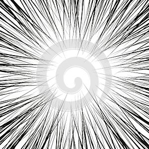 Comic book black and white radial lines background. Manga speed frame.Superhero action. Explosion vector illustration